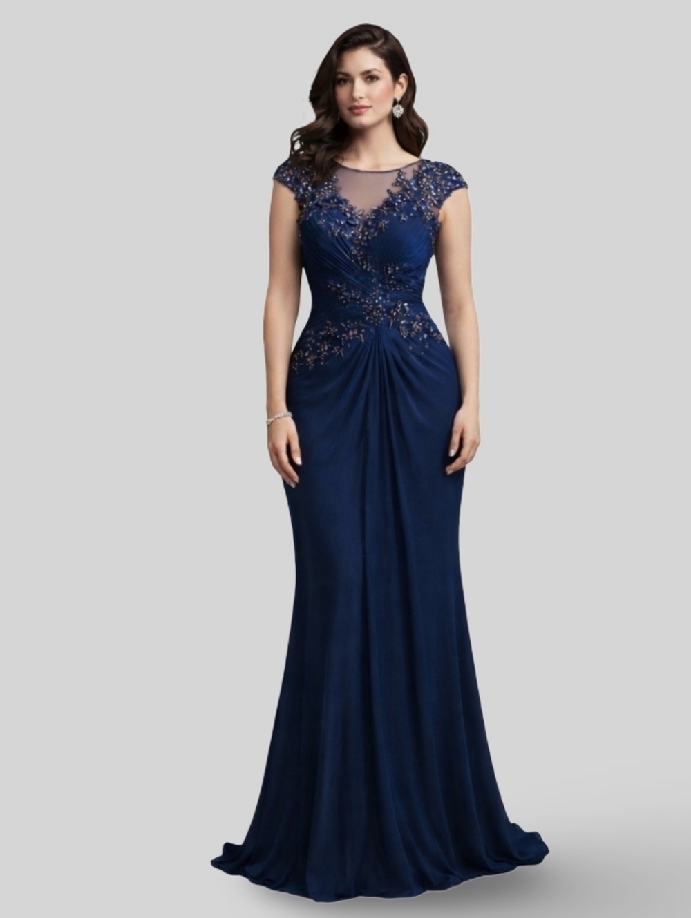 NWT‎ Cinderella Navy Blue Maxi Dress with Rhinestones and Sequins Women's Medium